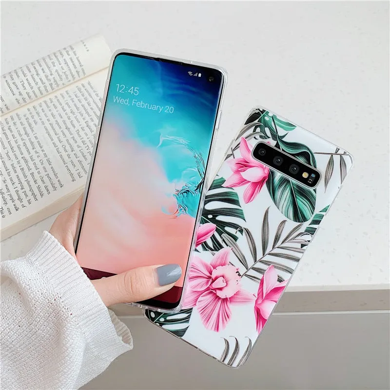Anymob Samsung Case Green Floral Design Art Leaf Flower Silicon Without Holder Stand Phone Cover