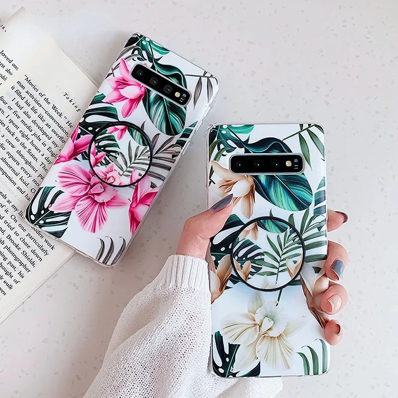 Anymob Samsung Case Green Floral Design Art Leaf Flower Silicon Without Holder Stand Phone Cover