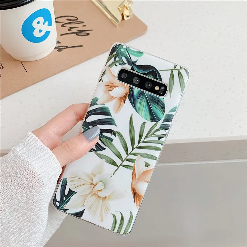 Anymob Samsung Case Green Floral Design Art Leaf Flower Silicon Without Holder Stand Phone Cover