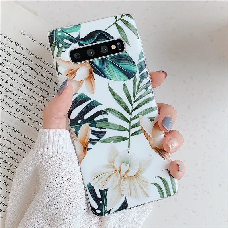 Anymob Samsung Case Green Floral Design Art Leaf Flower Silicon Without Holder Stand Phone Cover