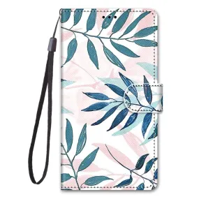 Anymob Samsung Case Green Leaf Luxury Painted Flip Cute Playful Cat Wallet Phone Cover