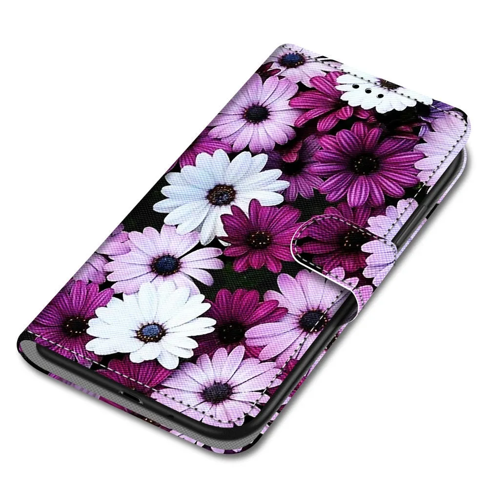 Anymob Samsung Case Multicolor Flower Luxury Painted Flip Cute Playful Cat Wallet Phone Cover