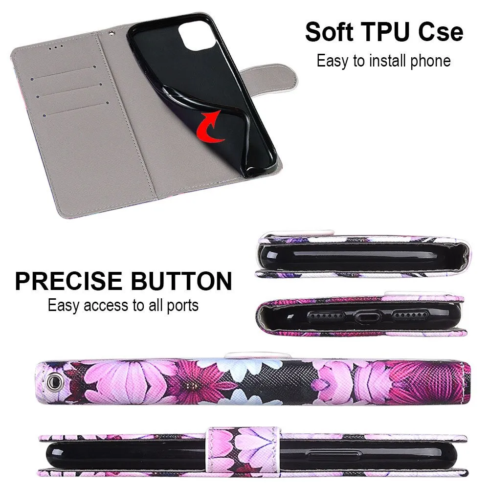 Anymob Samsung Case Multicolor Flower Luxury Painted Flip Cute Playful Cat Wallet Phone Cover