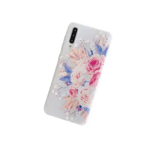 Anymob Samsung Case Pink and Gold Flower Vintage Relief Flower Phone Matte Soft Silicone Back Cover