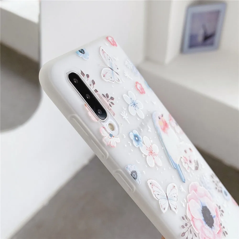 Anymob Samsung Case Pink and Gold Flower Vintage Relief Flower Phone Matte Soft Silicone Back Cover