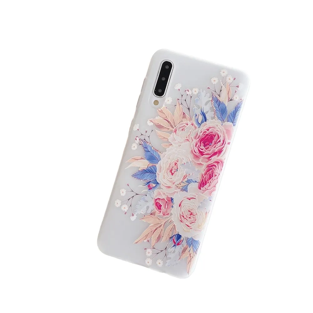 Anymob Samsung Case Pink and Gold Flower Vintage Relief Flower Phone Matte Soft Silicone Back Cover