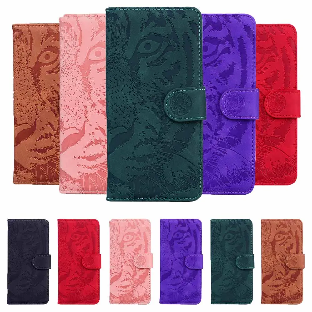 Anymob Samsung Case Red 3D Tiger Embossing Magnetic Flip Leather Card Slot Wallet Book Style Cover