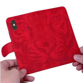 Anymob Samsung Case Red 3D Tiger Embossing Magnetic Flip Leather Card Slot Wallet Book Style Cover