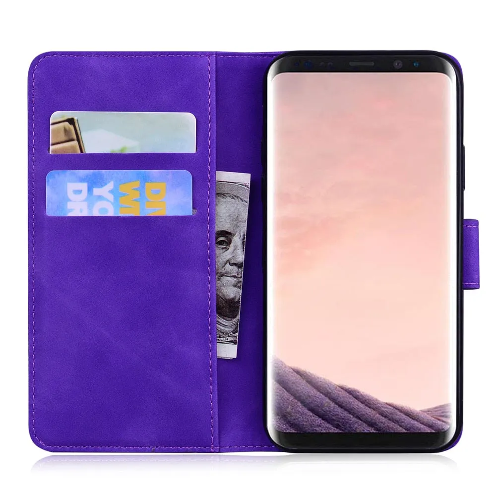 Anymob Samsung Case Red 3D Tiger Embossing Magnetic Flip Leather Card Slot Wallet Book Style Cover