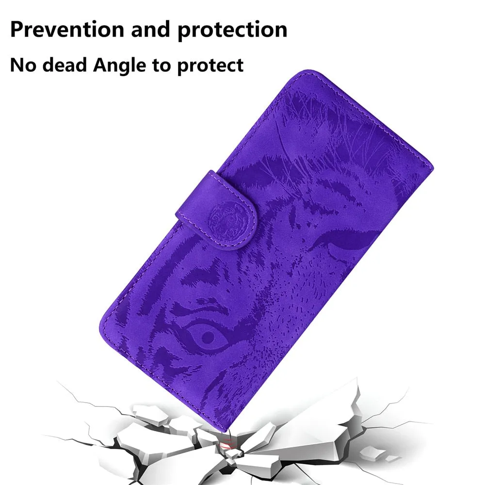 Anymob Samsung Case Red 3D Tiger Embossing Magnetic Flip Leather Card Slot Wallet Book Style Cover