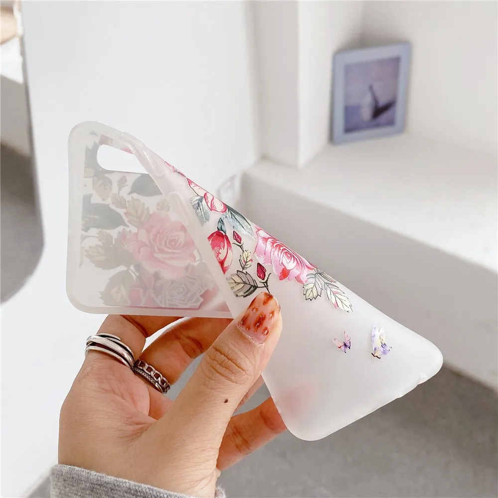Anymob Samsung Case White Flower Vintage Relief Flower Phone Matte Soft Silicone Back Cover