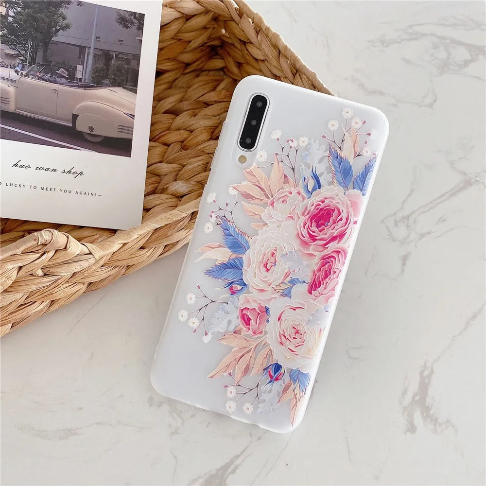 Anymob Samsung Case White Flower Vintage Relief Flower Phone Matte Soft Silicone Back Cover