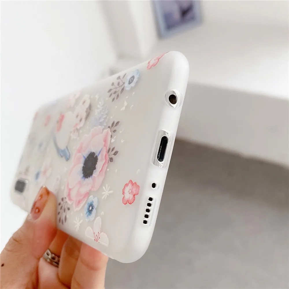 Anymob Samsung Case White Flower Vintage Relief Flower Phone Matte Soft Silicone Back Cover