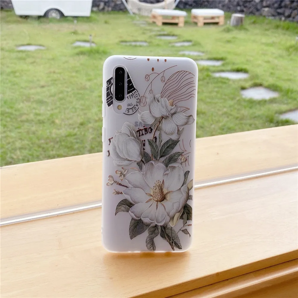 Anymob Samsung Case White Flower Vintage Relief Flower Phone Matte Soft Silicone Back Cover