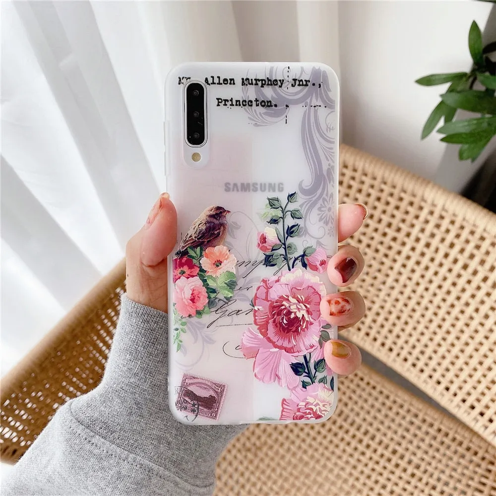 Anymob Samsung Case White Flower Vintage Relief Flower Phone Matte Soft Silicone Back Cover