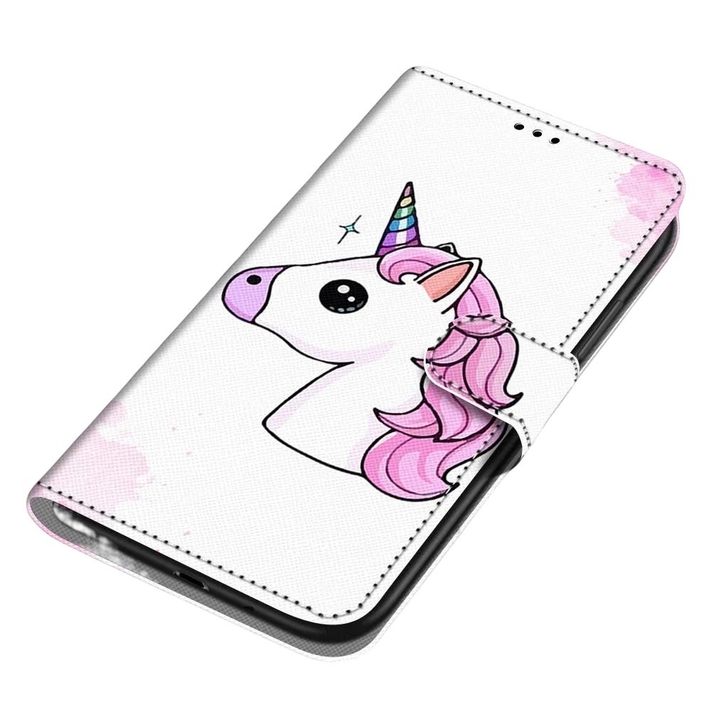 Anymob Samsung Case White Unicorn Painted Magnetic Flip Leather Card slot Wallet Book Style Cover