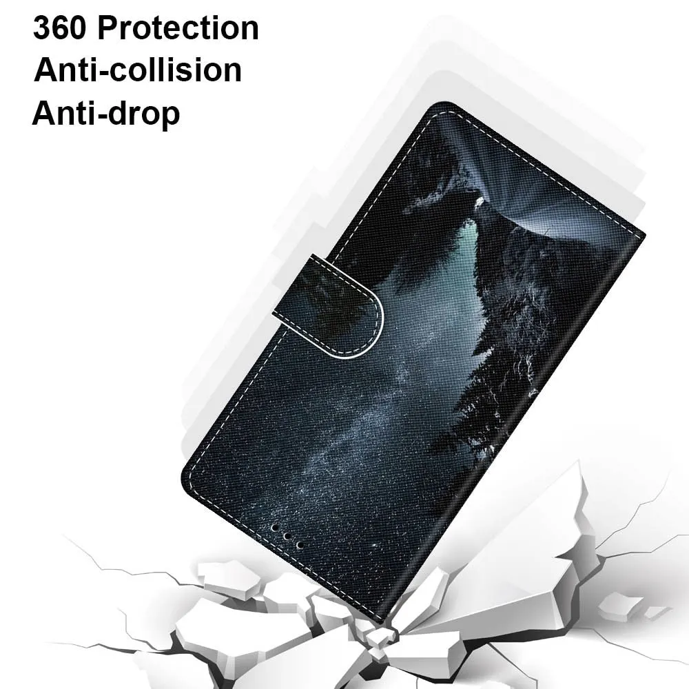 Anymob Samsung Case White Unicorn Painted Magnetic Flip Leather Card slot Wallet Book Style Cover