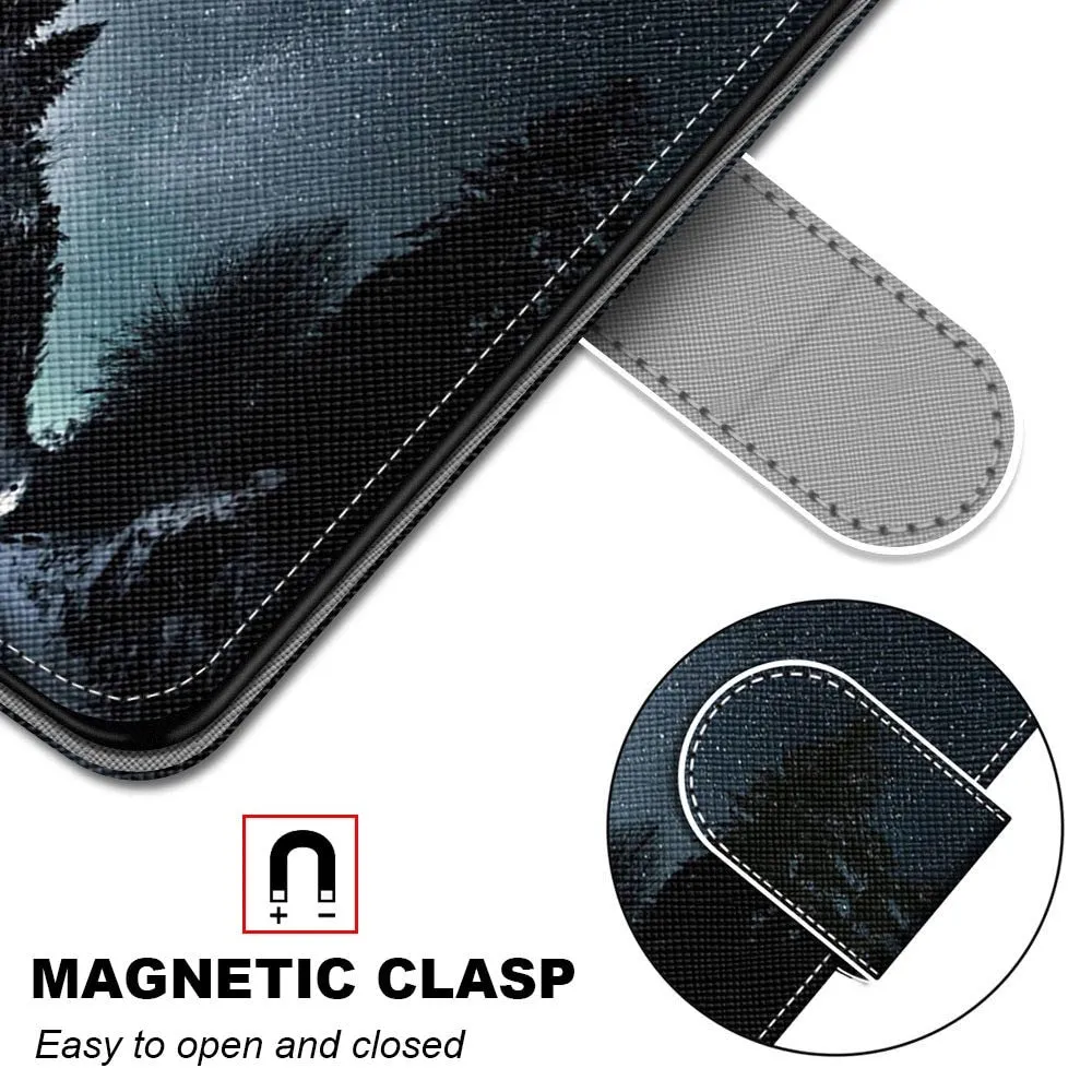 Anymob Samsung Case White Unicorn Painted Magnetic Flip Leather Card slot Wallet Book Style Cover