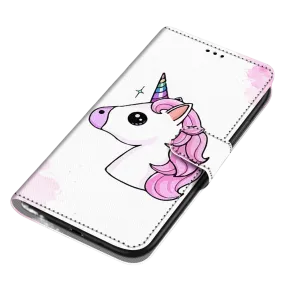 Anymob Samsung Case White Unicorn Painted Magnetic Flip Leather Card slot Wallet Book Style Cover