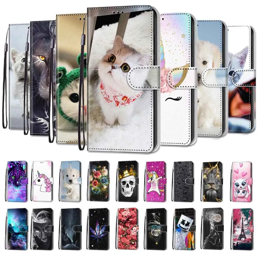 Anymob Samsung Case White Unicorn Painted Magnetic Flip Leather Card slot Wallet Book Style Cover