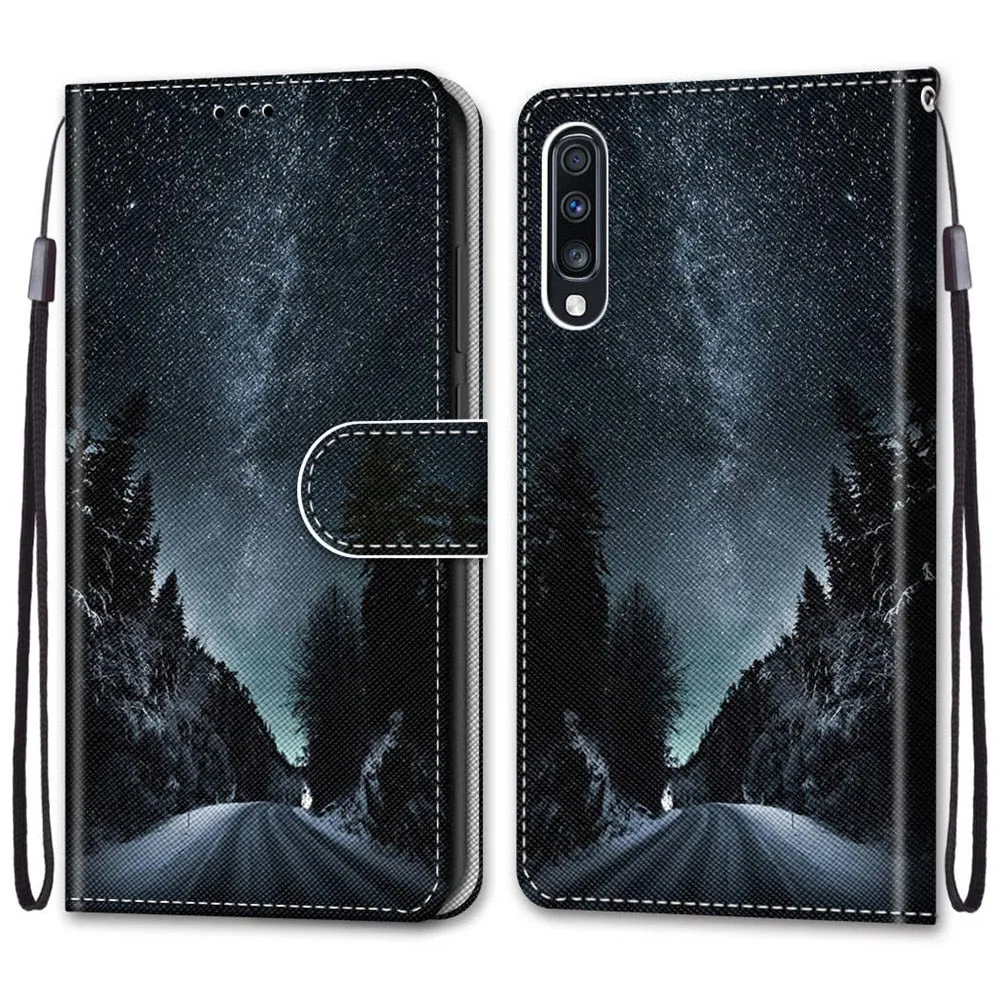 Anymob Samsung Case White Unicorn Painted Magnetic Flip Leather Card slot Wallet Book Style Cover
