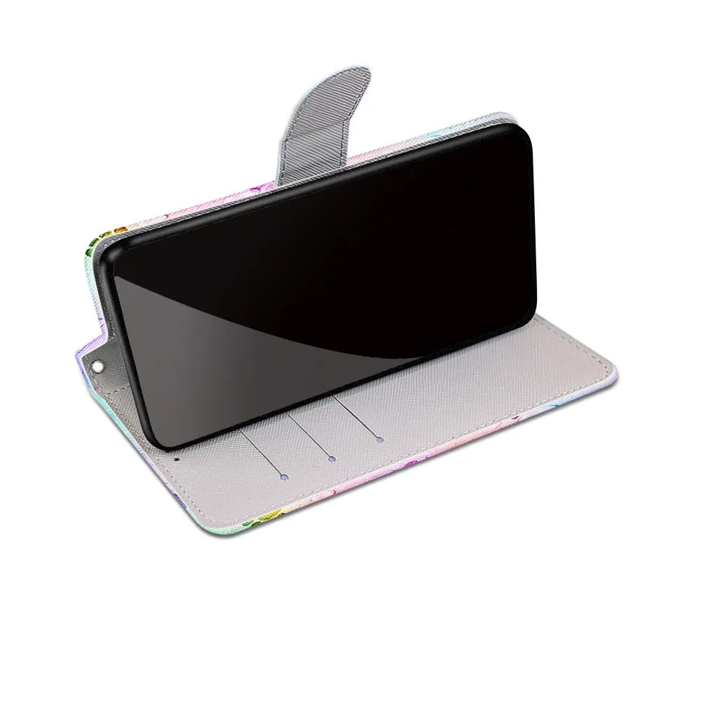 Anymob Samsung Case White Unicorn Painted Magnetic Flip Leather Card slot Wallet Book Style Cover