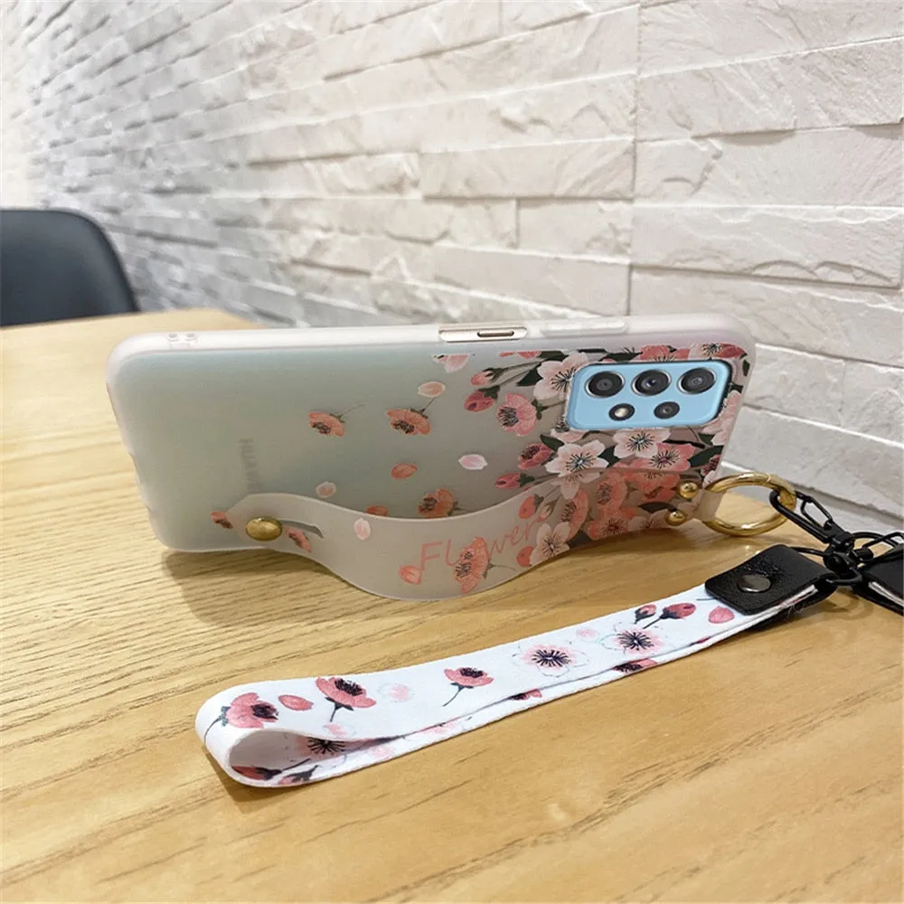 Anymob Samsung Cherry Petals Soft Silicone Case Flowers Neck Lanyard Wristband Holder Cover