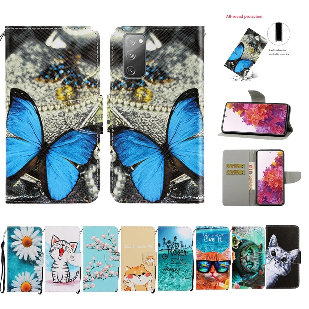 Anymob Samsung Cool Kitty Magnetic Flip Wallet Case Painted Leather Phone Cover