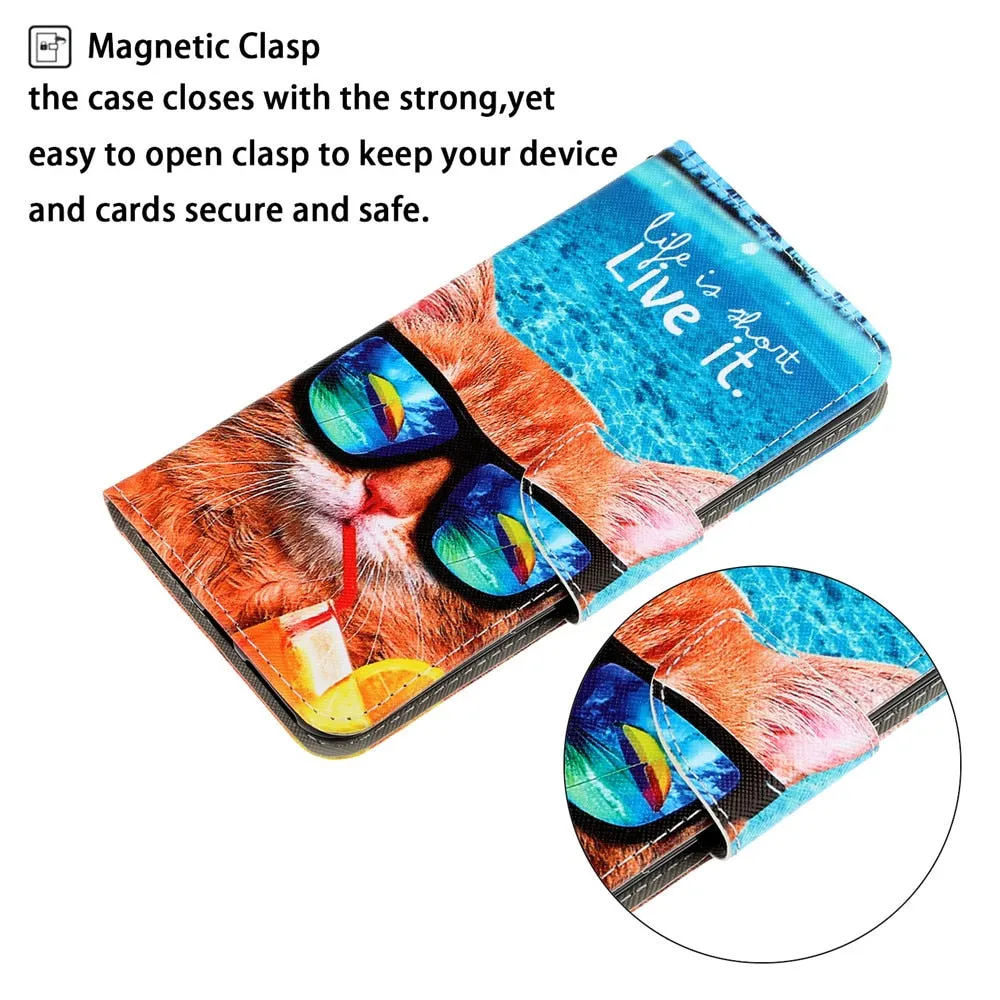 Anymob Samsung Cool Kitty Magnetic Flip Wallet Case Painted Leather Phone Cover