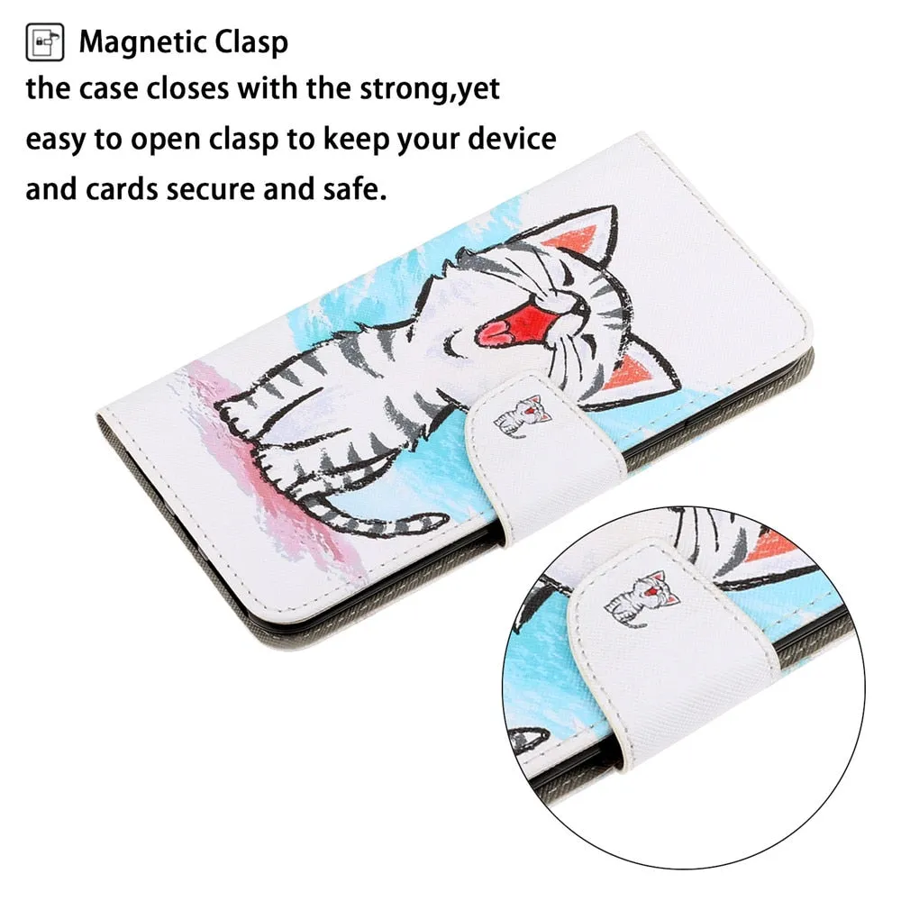 Anymob Samsung Cool Kitty Magnetic Flip Wallet Case Painted Leather Phone Cover