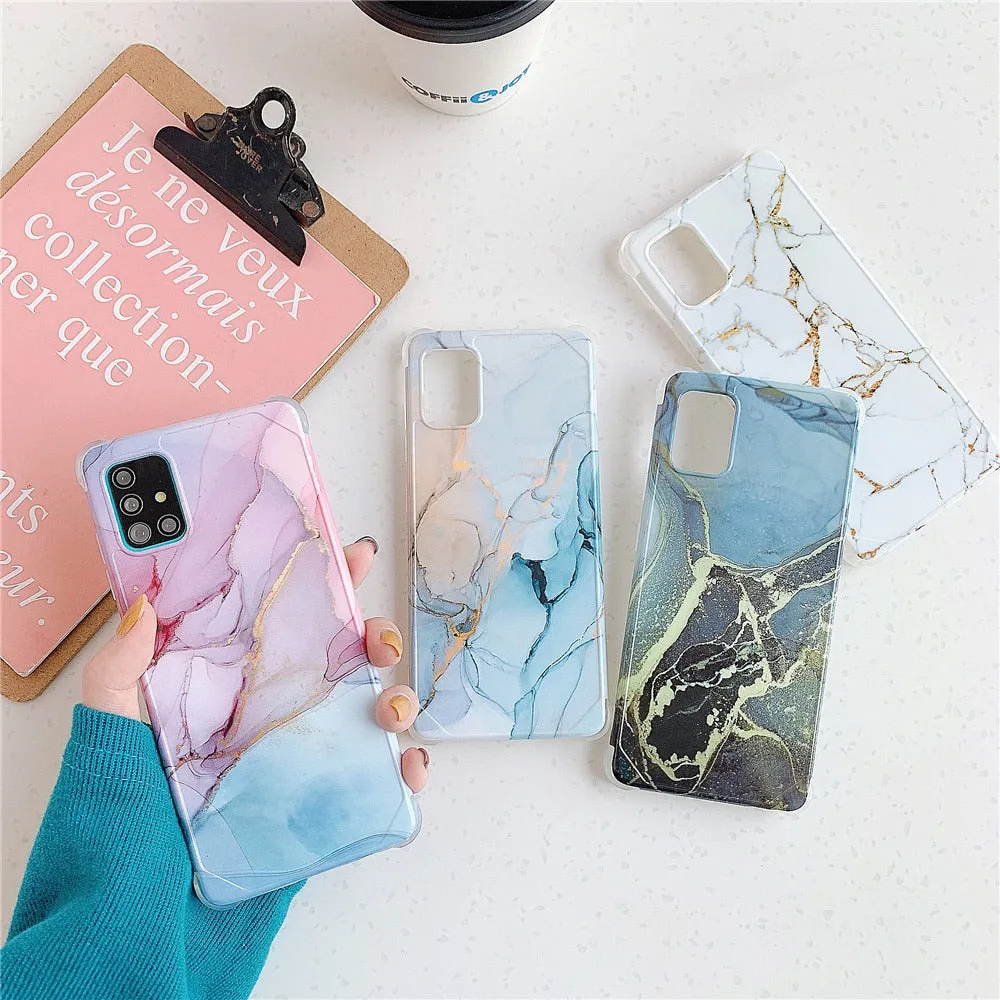 Anymob Samsung Gradient Ocean Blue Marble Phone Case Silicone Shockproof Cover