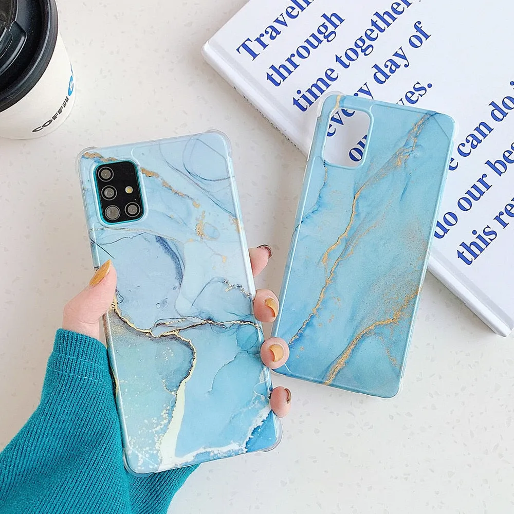 Anymob Samsung Gradient Ocean Blue Marble Phone Case Silicone Shockproof Cover