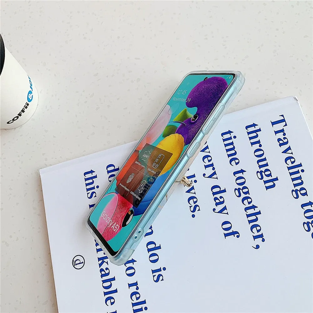 Anymob Samsung Gradient Orange And Blue Marble Ring Holder Case Silicone Shockproof Cover