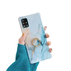 Anymob Samsung Gradient Orange And Blue Marble Ring Holder Case Silicone Shockproof Cover