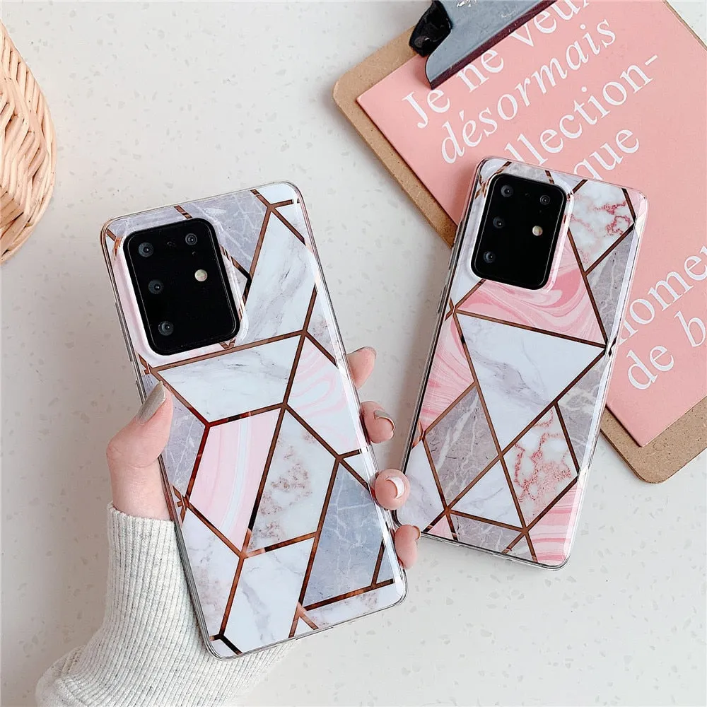 Anymob Samsung Gradient Pink Geometric Marble Phone Case Silicone Cover