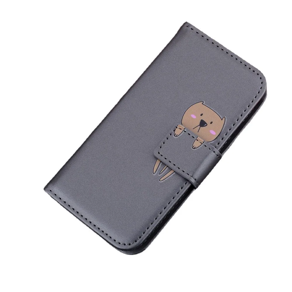 Anymob Samsung Gray Cat Flip Leather Case Wallet Phone  Cover