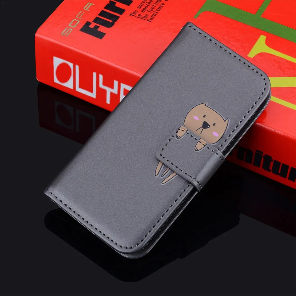 Anymob Samsung Gray Cat Flip Leather Case Wallet Phone  Cover