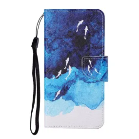 Anymob Samsung Ocean Blue Pattern Phone Case Magnetic Flip Leather Wallet Painted Cover
