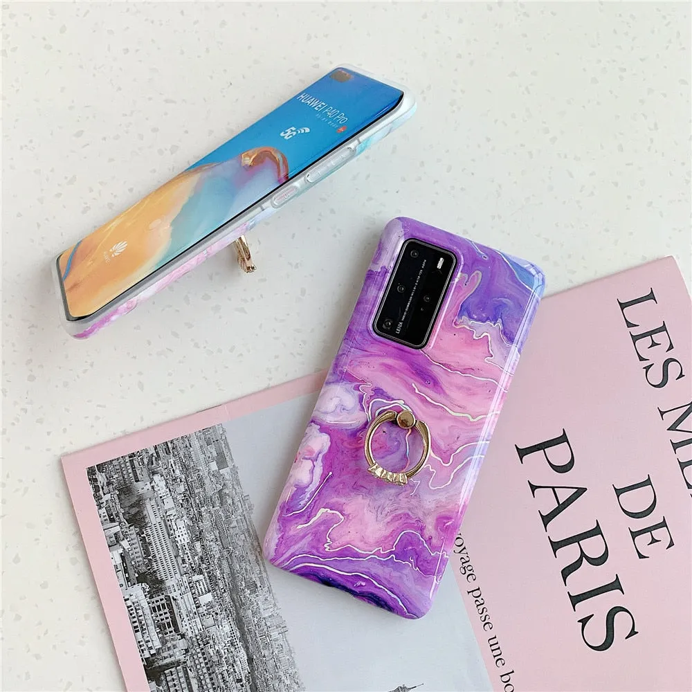 Anymob Samsung Pink And Lavender Marble Finger Ring Phone Case Soft Silicon Cover
