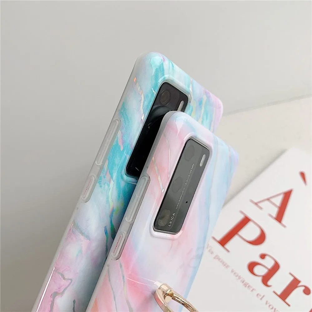 Anymob Samsung Pink And Lavender Marble Finger Ring Phone Case Soft Silicon Cover