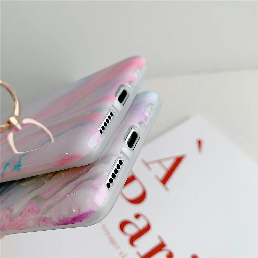 Anymob Samsung Pink And Lavender Marble Finger Ring Phone Case Soft Silicon Cover