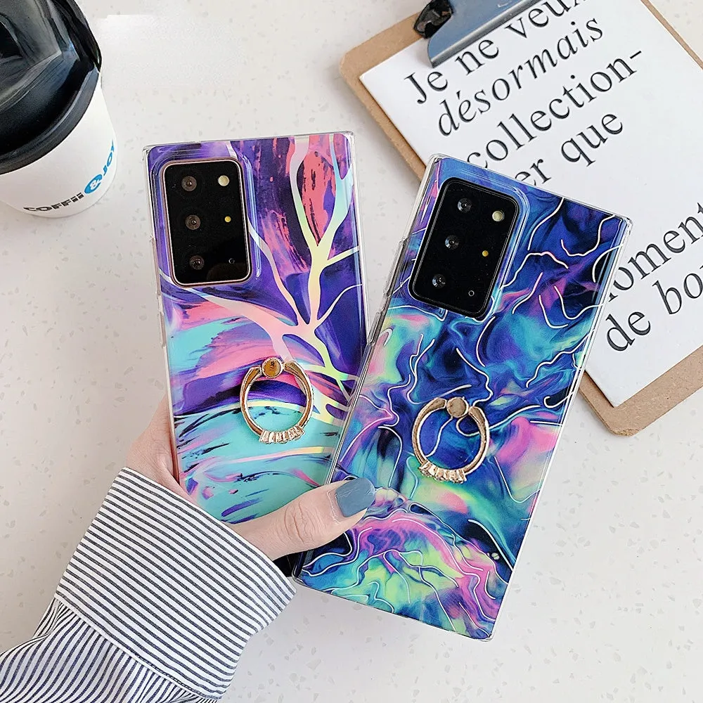 Anymob Samsung Pink And Lavender Marble Finger Ring Phone Case Soft Silicon Cover