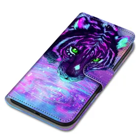 Anymob Samsung Purple Tiger Cute Animal Painted Leather Phone Case Flip Wallet Phone Bag Cover