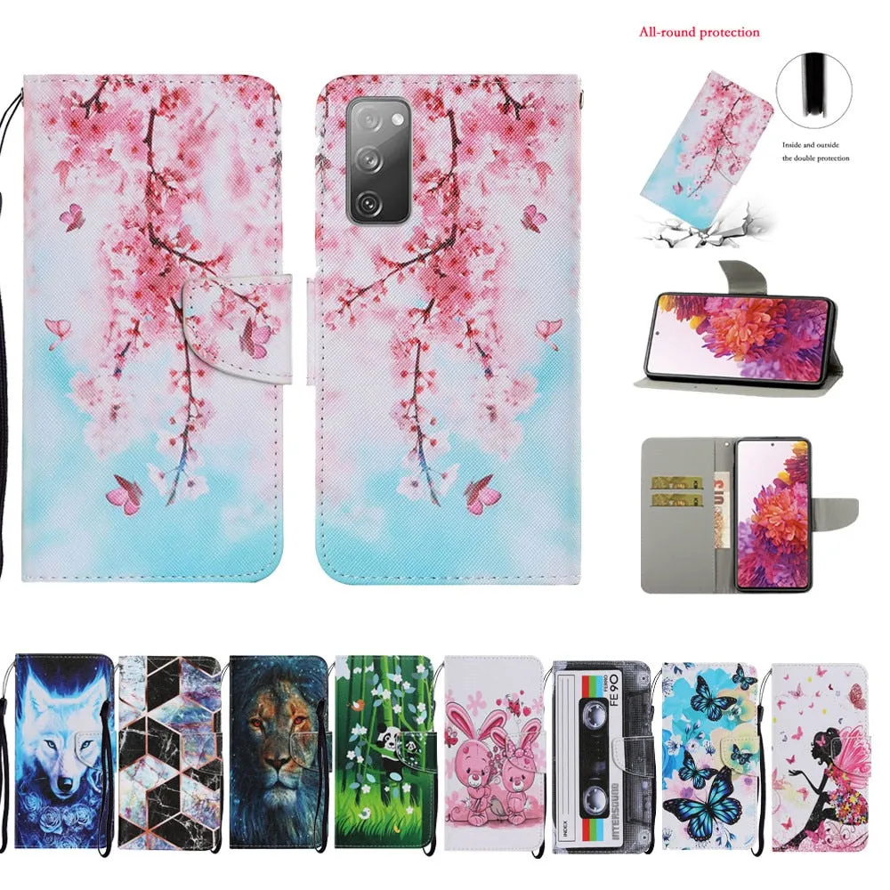 Anymob Samsung Red Lotus Butterfly Painted Case Flip Wallet Leather Phone Cover