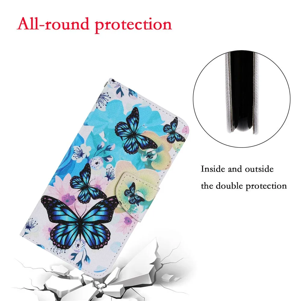 Anymob Samsung Red Lotus Butterfly Painted Case Flip Wallet Leather Phone Cover