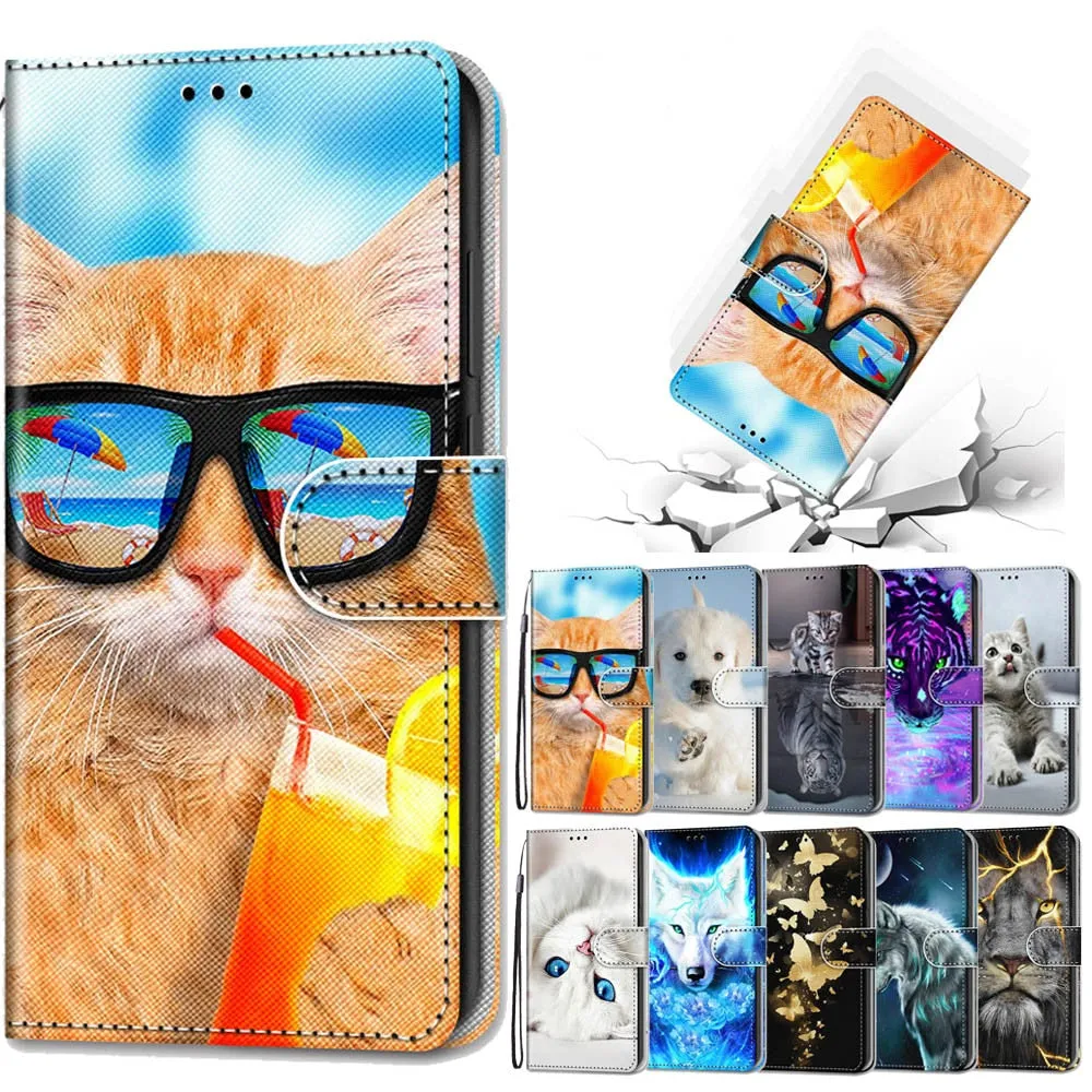 Anymob Samsung Thunder Lion Cute Animal Painted Leather Phone Case Flip Wallet Phone Bag Cover
