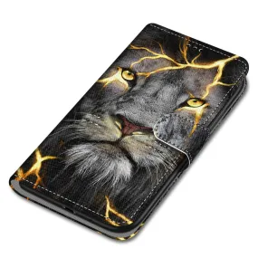 Anymob Samsung Thunder Lion Cute Animal Painted Leather Phone Case Flip Wallet Phone Bag Cover