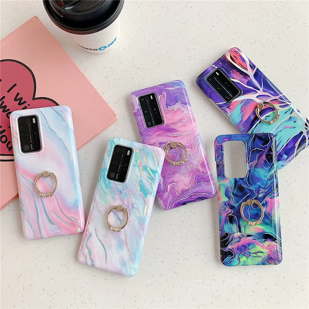 Anymob Samsung Violet And Pink Marble Finger Ring Phone Case Soft Silicon Cover