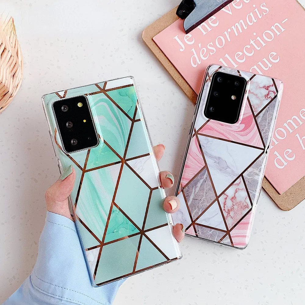 Anymob Samsung White Geometry Marble Case Silicon Phone Cover