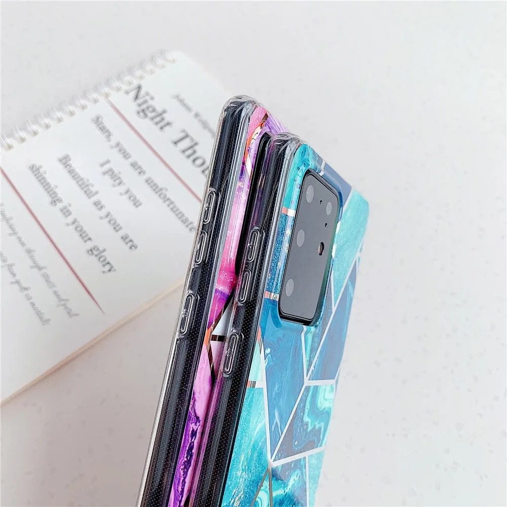 Anymob Samsung White Geometry Marble Case Silicon Phone Cover